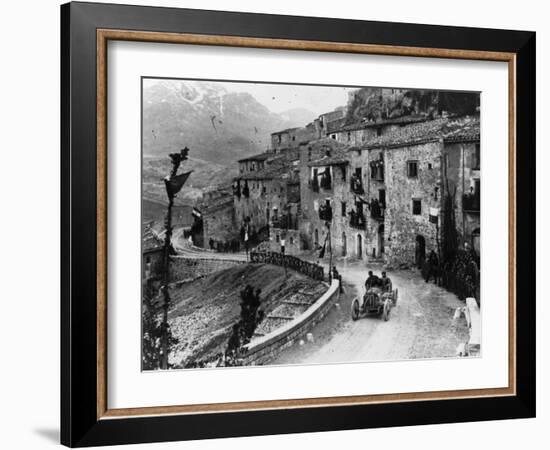 Felice Nazzaro Driving Through Pettralia Sottana in a Fiat, in the Targa Florio Race, Sicily, 1907-null-Framed Photographic Print