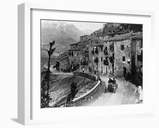 Felice Nazzaro Driving Through Pettralia Sottana in a Fiat, in the Targa Florio Race, Sicily, 1907-null-Framed Photographic Print