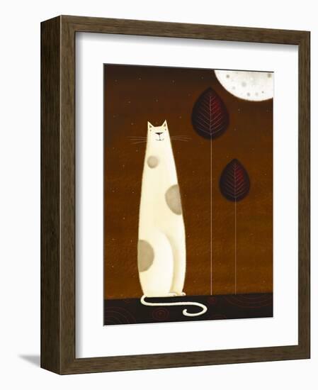 Feline and Two Leaves-Jo Parry-Framed Art Print