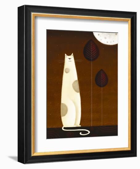 Feline and Two Leaves-Jo Parry-Framed Art Print