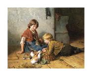 Two Children Playing with Rabbits-Felix Schlesinger-Giclee Print