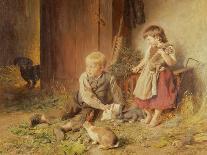 Two Children Playing with Rabbits-Felix Schlesinger-Giclee Print
