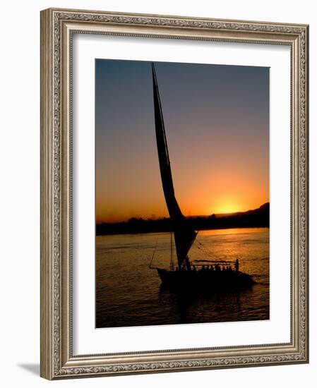 Felucca Silhouetted Against Setting Sun over the Nile at Luxor, Egypt-Cindy Miller Hopkins-Framed Photographic Print