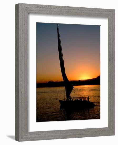 Felucca Silhouetted Against Setting Sun over the Nile at Luxor, Egypt-Cindy Miller Hopkins-Framed Photographic Print