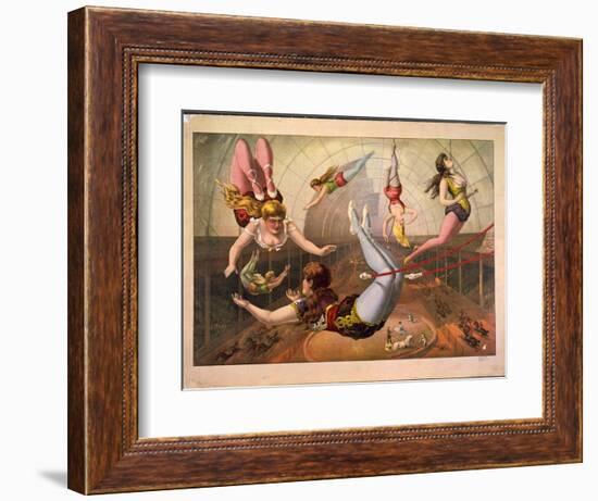 Female Acrobats on Trapezes at Circus, C. 1890-null-Framed Giclee Print