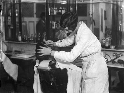 'Female Barber Shaving' Photographic Print | Art.com