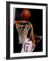 Female Basketball Player Slam Dunking-null-Framed Photographic Print