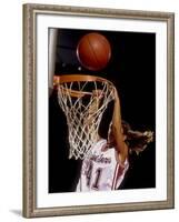 Female Basketball Player Slam Dunking-null-Framed Photographic Print