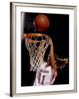 Female Basketball Player Slam Dunking-null-Framed Photographic Print