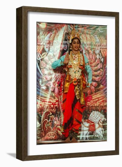 Female Bharata Natyam Dancer on Stage Performing Episode from the Ramayana Epic-null-Framed Giclee Print