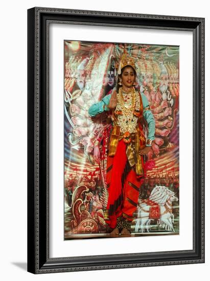 Female Bharata Natyam Dancer on Stage Performing Episode from the Ramayana Epic-null-Framed Giclee Print