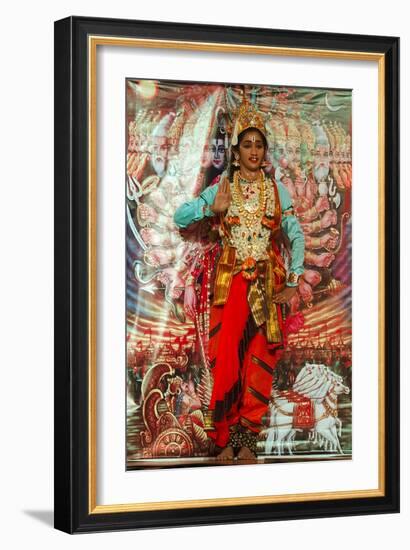 Female Bharata Natyam Dancer on Stage Performing Episode from the Ramayana Epic-null-Framed Giclee Print