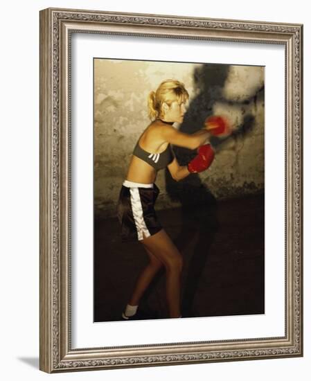 Female Boxer Practicing-null-Framed Photographic Print