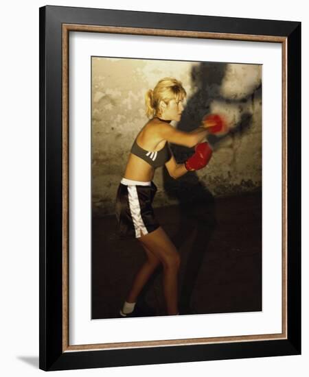 Female Boxer Practicing-null-Framed Photographic Print