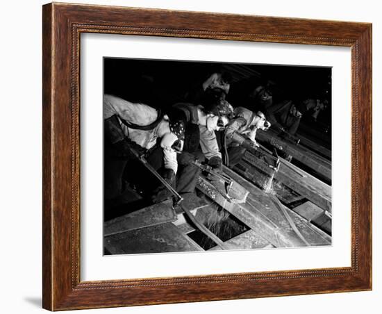 Female "Burners" Using Acetylene Torches to Bevel Armor Plate For Tanks at Steel Works-Margaret Bourke-White-Framed Photographic Print