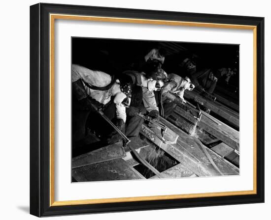 Female "Burners" Using Acetylene Torches to Bevel Armor Plate For Tanks at Steel Works-Margaret Bourke-White-Framed Photographic Print