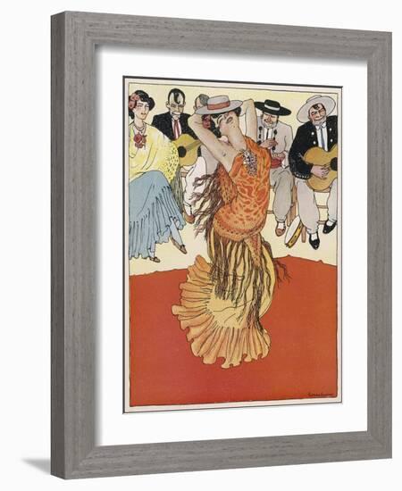 Female Dancer Accompanied by Guitars and Singers Who Also Keep the Rhythm by Clapping-Torne Esquius-Framed Art Print