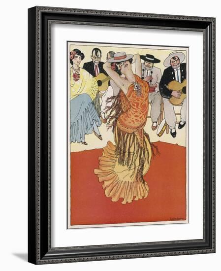 Female Dancer Accompanied by Guitars and Singers Who Also Keep the Rhythm by Clapping-Torne Esquius-Framed Art Print