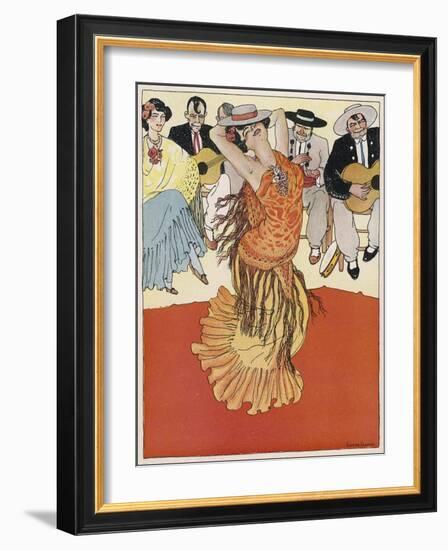 Female Dancer Accompanied by Guitars and Singers Who Also Keep the Rhythm by Clapping-Torne Esquius-Framed Art Print