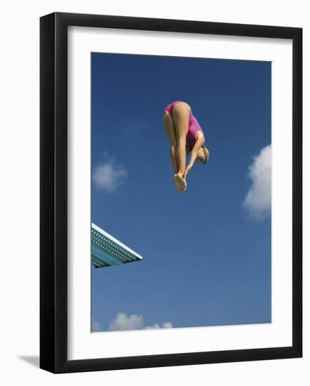 Female Diver in Pink Bathing Suit-null-Framed Photographic Print