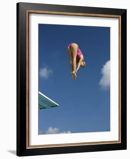 Female Diver in Pink Bathing Suit-null-Framed Photographic Print