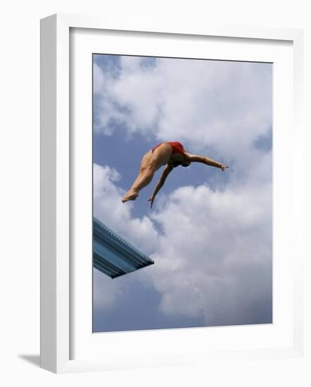 Female Diver in Pink Bathing Suit-null-Framed Photographic Print