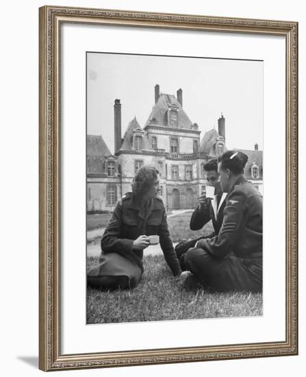 Female Dutch Corporal, French Sailor and British Soldier Having a Picnic-null-Framed Photographic Print