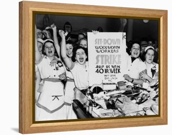 Female Employees of Woolworth Striking for a 40 Hour Week-null-Framed Stretched Canvas