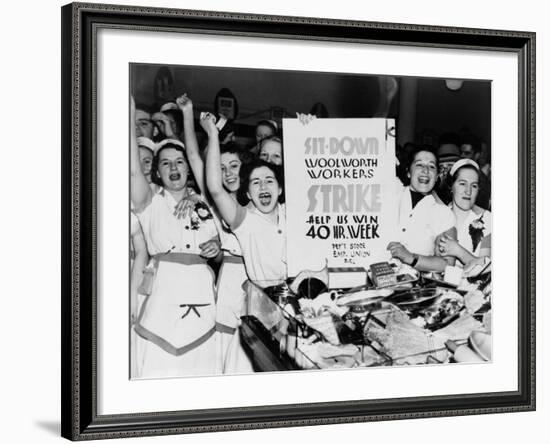 Female Employees of Woolworth Striking for a 40 Hour Week-null-Framed Photo