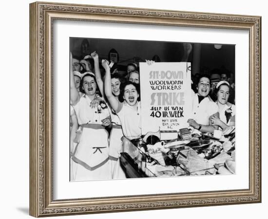 Female Employees of Woolworth Striking for a 40 Hour Week-null-Framed Photo