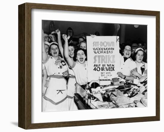 Female Employees of Woolworth Striking for a 40 Hour Week-null-Framed Photo