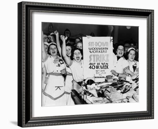 Female Employees of Woolworth Striking for a 40 Hour Week-null-Framed Photo