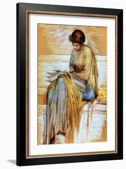 Female Figure Study (Pastel on Paper)-Albert Joseph Moore-Framed Giclee Print