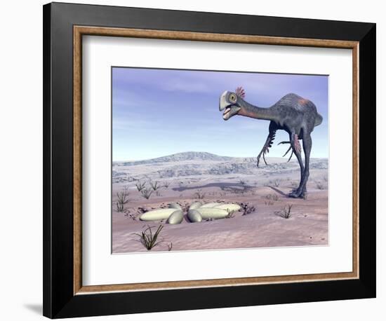 Female Gigantoraptor Dinosaur Walking to its Nest Full of Eggs-null-Framed Premium Giclee Print