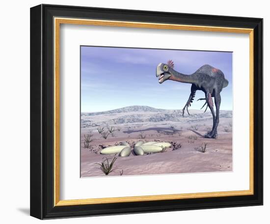 Female Gigantoraptor Dinosaur Walking to its Nest Full of Eggs-null-Framed Premium Giclee Print