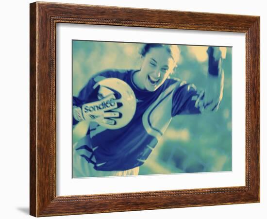 Female Goalie Holding a Soccer Ball-null-Framed Photographic Print
