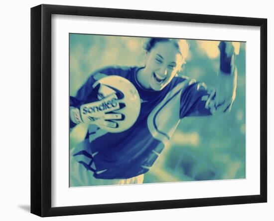 Female Goalie Holding a Soccer Ball-null-Framed Photographic Print