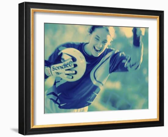 Female Goalie Holding a Soccer Ball-null-Framed Photographic Print