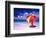 Female Holding a Colorful Beach Umbrella on Harbour Island, Bahamas-Greg Johnston-Framed Photographic Print