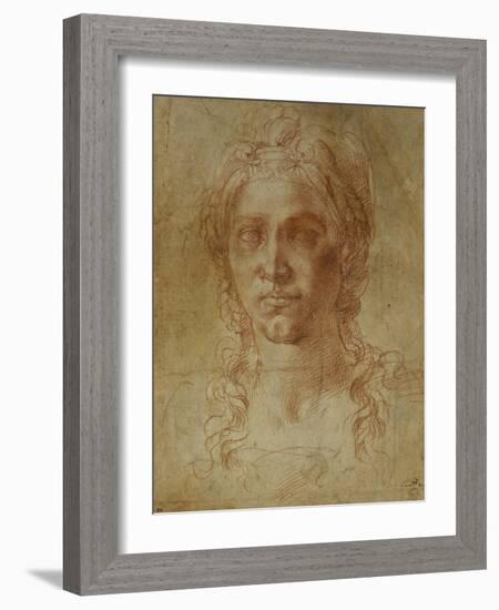 Female Idealized Head, 1520-1530-Michelangelo Buonarroti-Framed Giclee Print