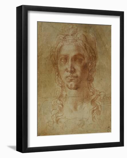 Female Idealized Head, 1520-1530-Michelangelo Buonarroti-Framed Giclee Print