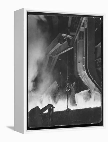 Female Metallurgist Peering Through an Optical Pyrometer to Determine the Temperature of Steel-Margaret Bourke-White-Framed Premier Image Canvas