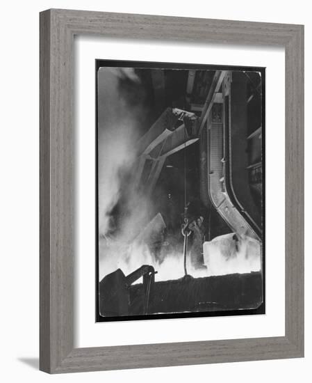 Female Metallurgist Peering Through an Optical Pyrometer to Determine the Temperature of Steel-Margaret Bourke-White-Framed Photographic Print