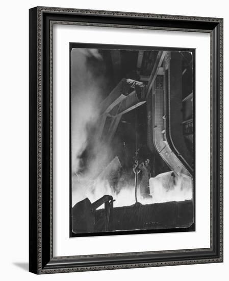 Female Metallurgist Peering Through an Optical Pyrometer to Determine the Temperature of Steel-Margaret Bourke-White-Framed Photographic Print