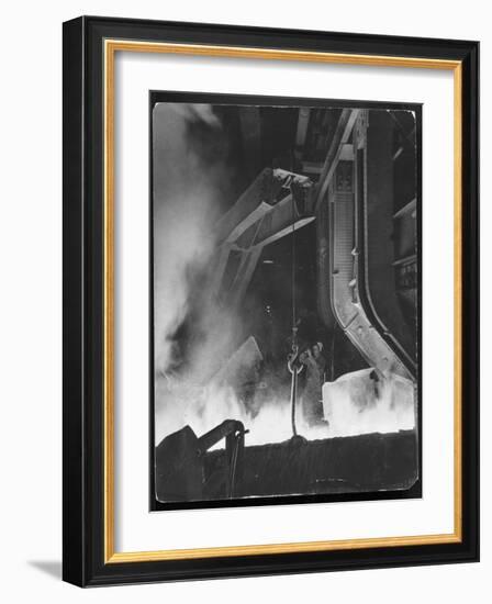 Female Metallurgist Peering Through an Optical Pyrometer to Determine the Temperature of Steel-Margaret Bourke-White-Framed Photographic Print