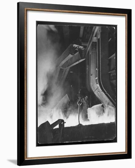 Female Metallurgist Peering Through an Optical Pyrometer to Determine the Temperature of Steel-Margaret Bourke-White-Framed Photographic Print