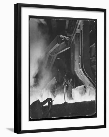 Female Metallurgist Peering Through an Optical Pyrometer to Determine the Temperature of Steel-Margaret Bourke-White-Framed Photographic Print