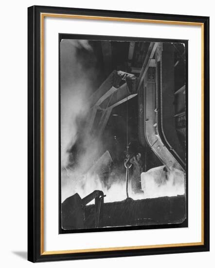 Female Metallurgist Peering Through an Optical Pyrometer to Determine the Temperature of Steel-Margaret Bourke-White-Framed Photographic Print