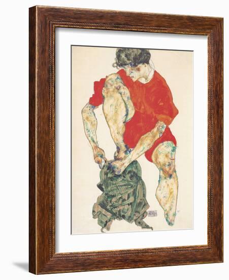 Female Model in Bright Red Jacket and Pants, 1914-Egon Schiele-Framed Premium Giclee Print