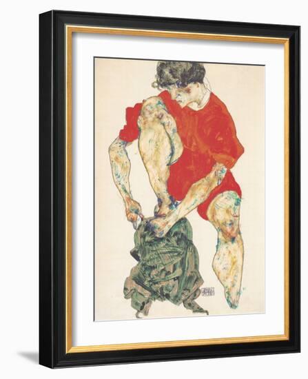 Female Model in Bright Red Jacket and Pants, 1914-Egon Schiele-Framed Premium Giclee Print